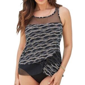 Miraclesuit Mirage Tankini Top in Linked In Black Multi Women's Size 12 NWOT